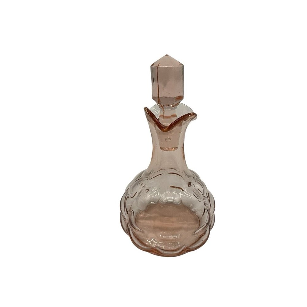 Pink Depression Glass 5" Bottle with Hexagon Shaped Stopper, MCM Collectible